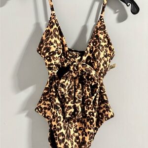Aerie Brown and Black Leopard Print One Piece Swimsuit